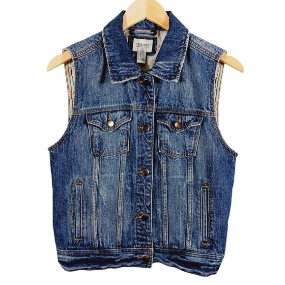 Forever 21 Tops - Denim Vest by Forever 21 Distressed Style Size Medium, Coastal Cowgirl, Western